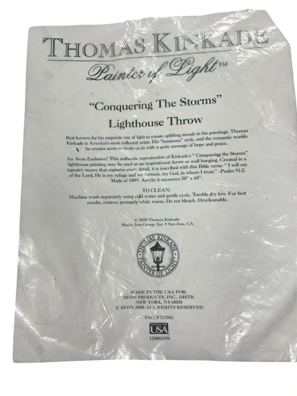 Thomas Kinkade Painter of Light Conquering Storms Lighthouse Blanket Throw 50 60